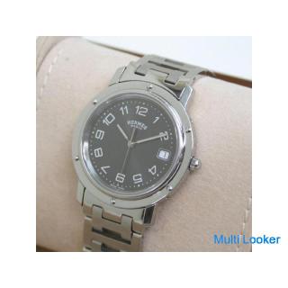 Genuine Hermes Clipper CL6.710 Men's 3 Needle Date Quartz Wrist Watch Gray Dial Genuine Breath Swiss
