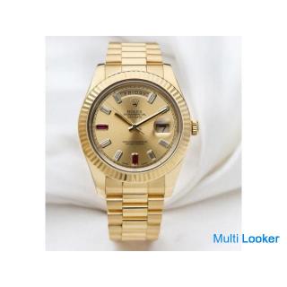 Rolex Day-Date II | REF. 218238 | Diamond & Ruby Baguette Gold Dial | 18k Yellow Gold